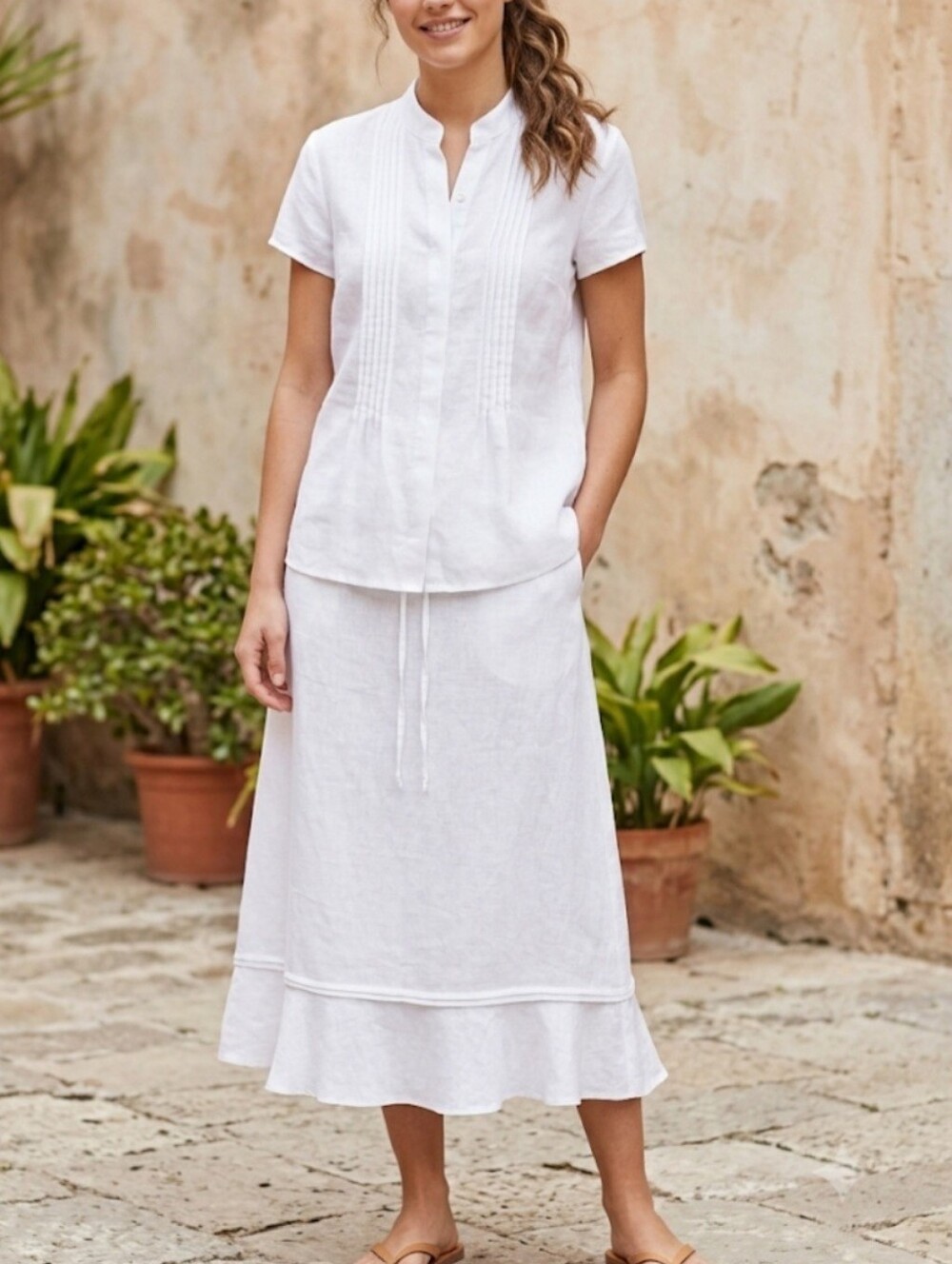 Choices White Linen Skirtset Size Petite Large Lagenlook